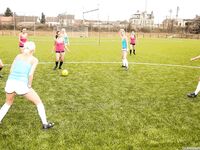 Teenage Female Soccer Team Strips on the Field After Practice and Poses Naked