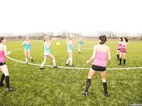 Teenage Female Soccer Team Strips on the Field After Practice and Poses Naked