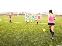 Teenage Female Soccer Team Strips on the Field After Practice and Poses Naked